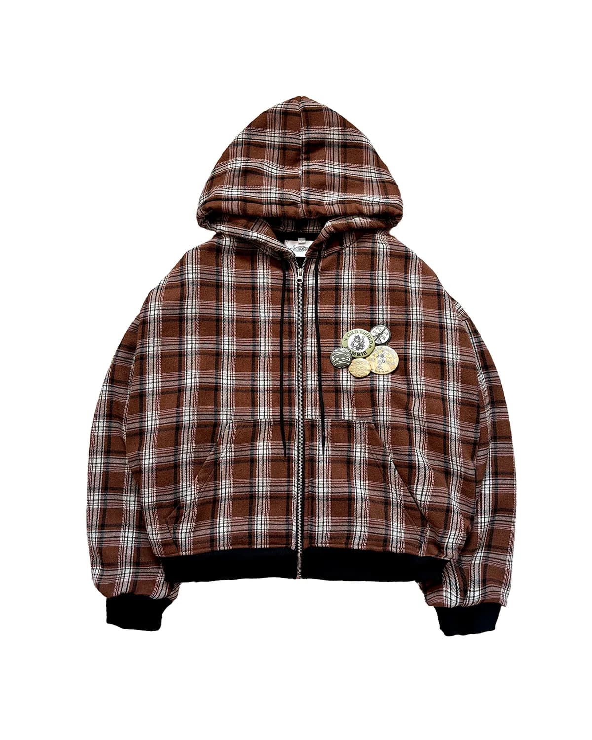 BROWN FLANNEL ZIP-HOODIE